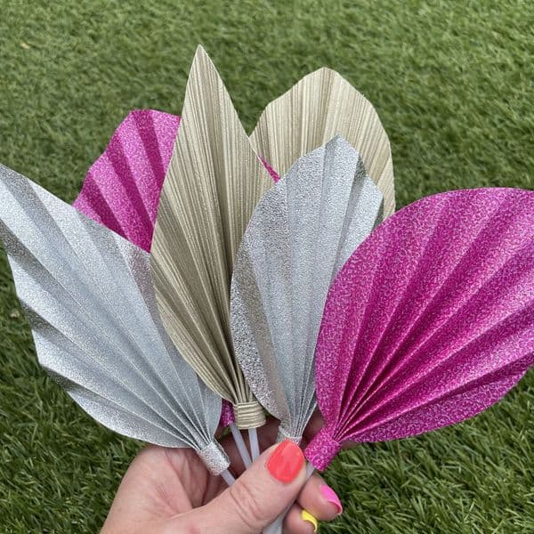6 x Ready Made Perfect Palms Cake Spear Fan FREE p&p Hot Pink, Silver & Gold - Set 3