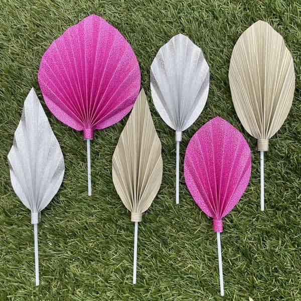 6 x Ready Made Perfect Palms Cake Spear Fan FREE p&p Hot Pink, Silver & Gold - Set 3