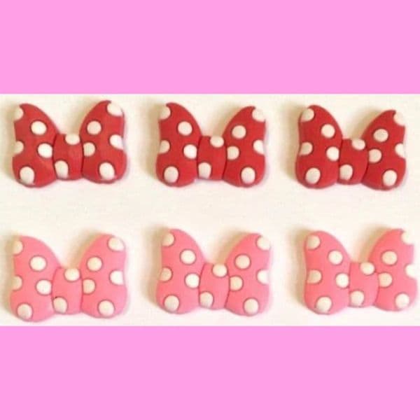6 x Red & Pink Minnie Spotty Bow Charms