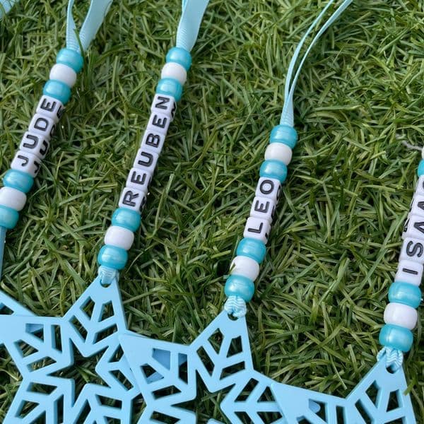 Bead and Star Personalised Decoration - Blue