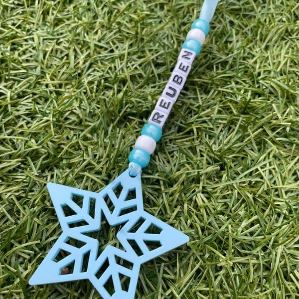 Bead and Star Personalised Decoration - Blue