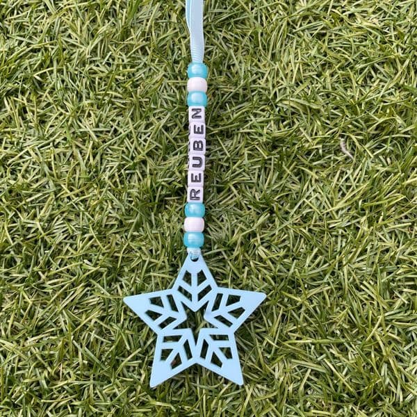 Bead and Star Personalised Decoration - Blue