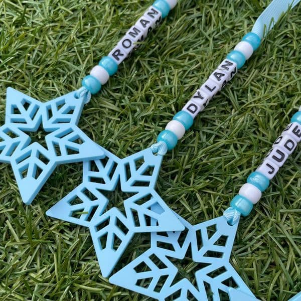 Bead and Star Personalised Decoration - Blue