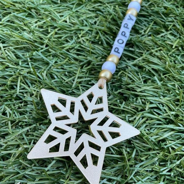 Bead and Star Personalised Decoration - Gold