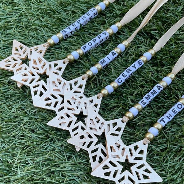 Bead and Star Personalised Decoration - Gold