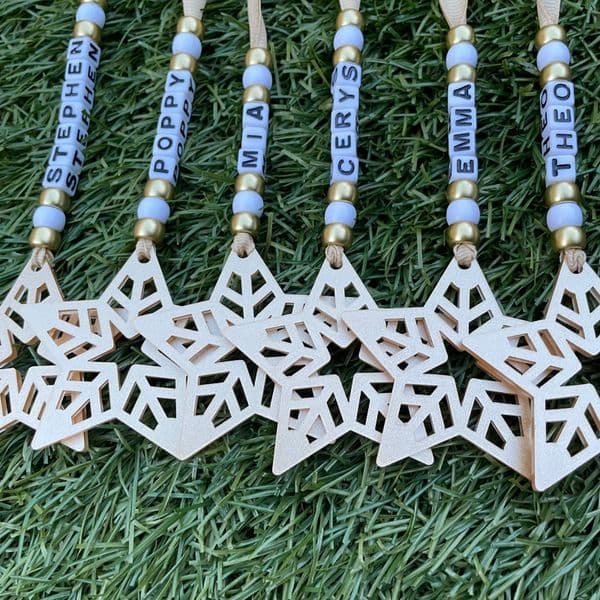 Bead and Star Personalised Decoration - Gold