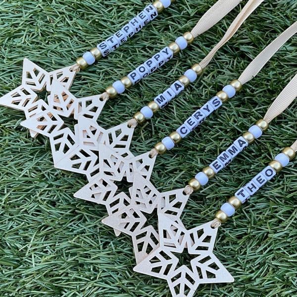 Bead and Star Personalised Decoration - Gold