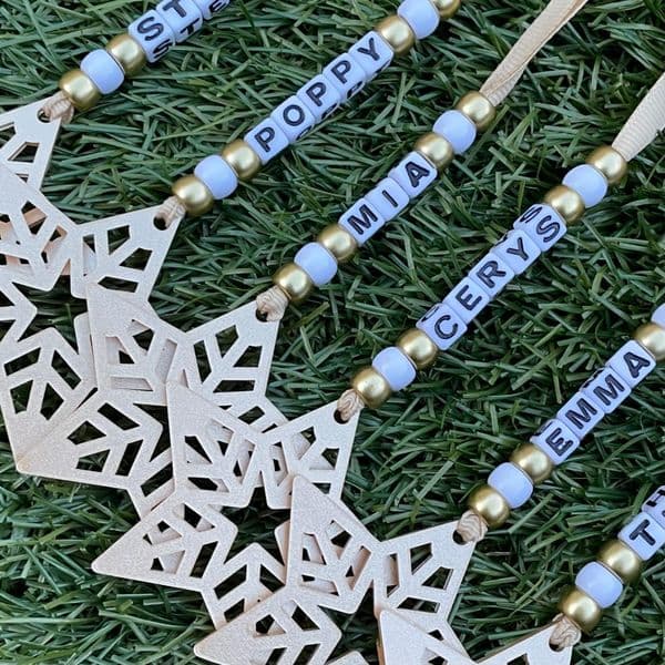 Bead and Star Personalised Decoration - Gold