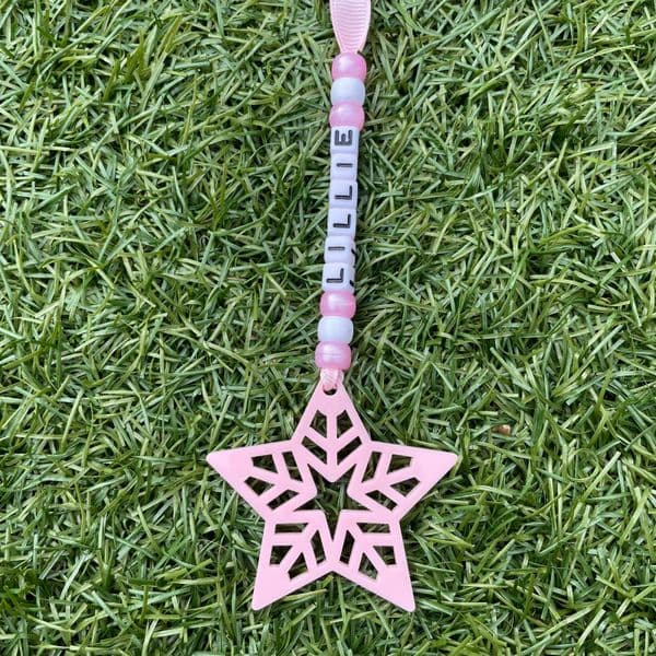 Bead and Star Personalised Decoration - Pink