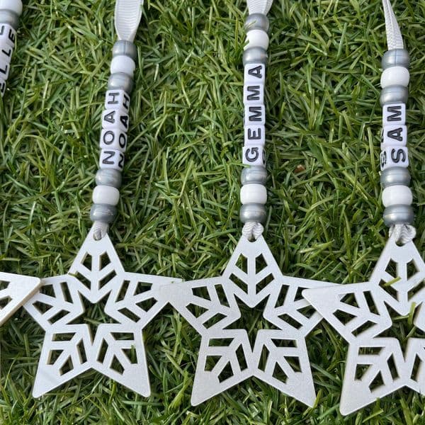 Bead and Star Personalised Decoration - Silver