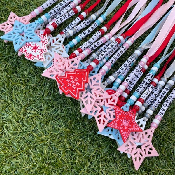 Bead and Star Personalised Decoration - Silver
