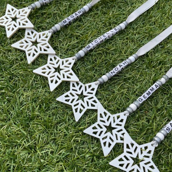 Bead and Star Personalised Decoration - Silver