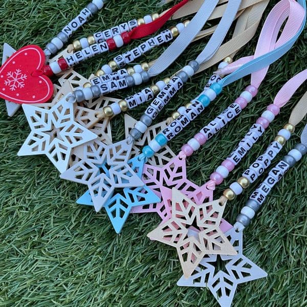 Bead and Star Personalised Decoration - Silver
