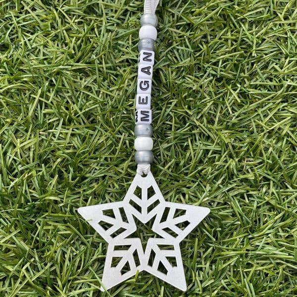Bead and Star Personalised Decoration - Silver