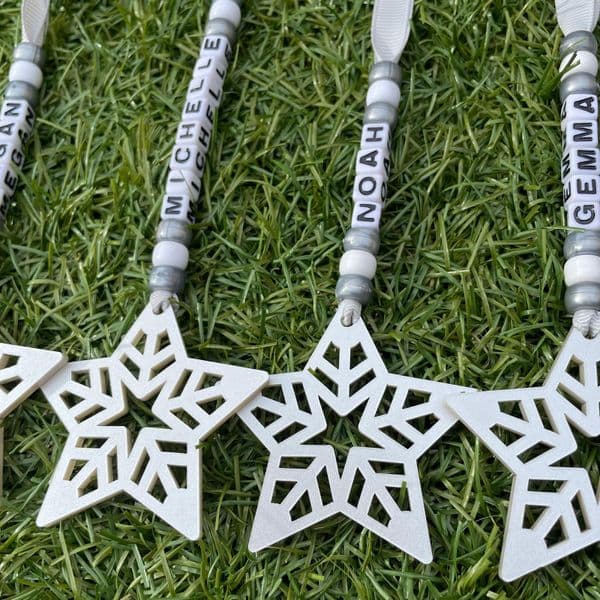Bead and Star Personalised Decoration - Silver