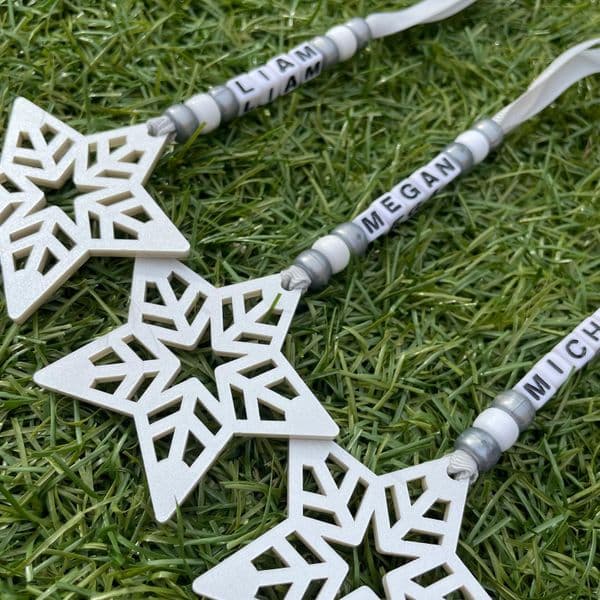 Bead and Star Personalised Decoration - Silver