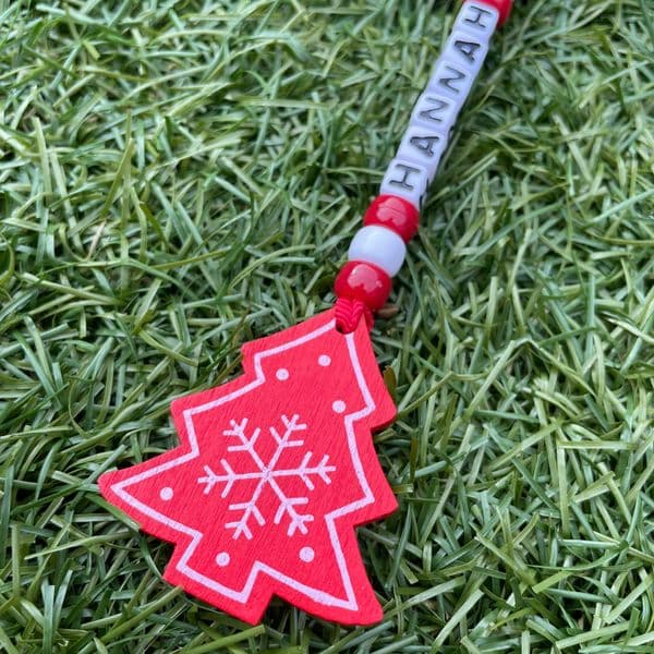 Bead and Wooden Shape Personalised Decoration - Red and White