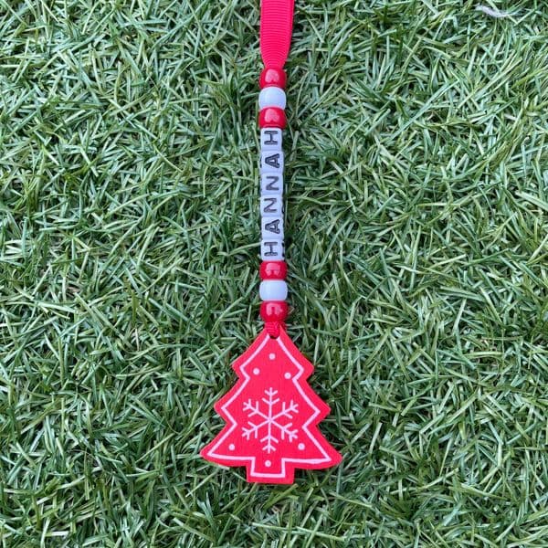 Bead and Wooden Shape Personalised Decoration - Red and White