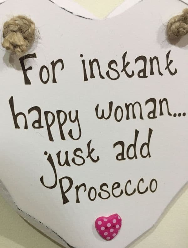 Instant Happy Woman Prosecco Hanging Heart