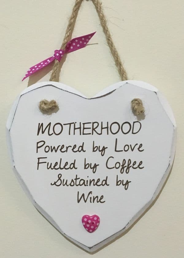 Motherhood Love Coffee Wine Hanging Heart