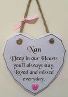 Nan Loved and Missed Hanging Heart