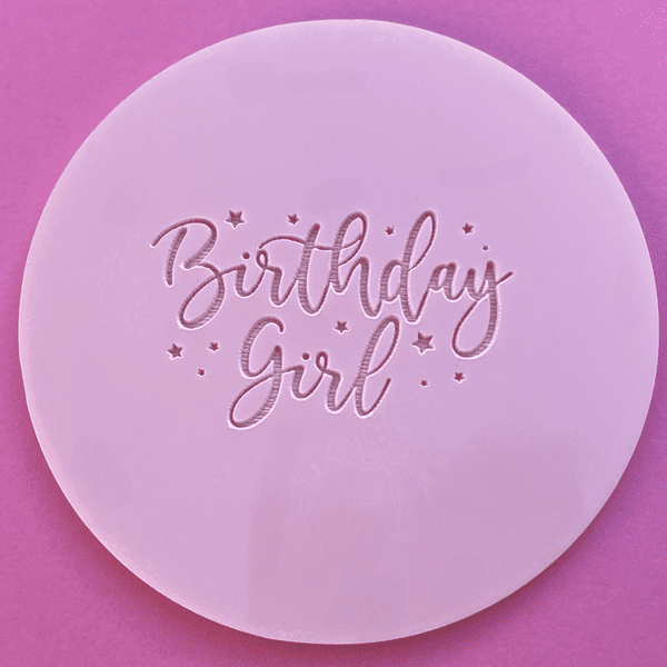 SALE Birthday Girl with Stars Engraved circle stamp