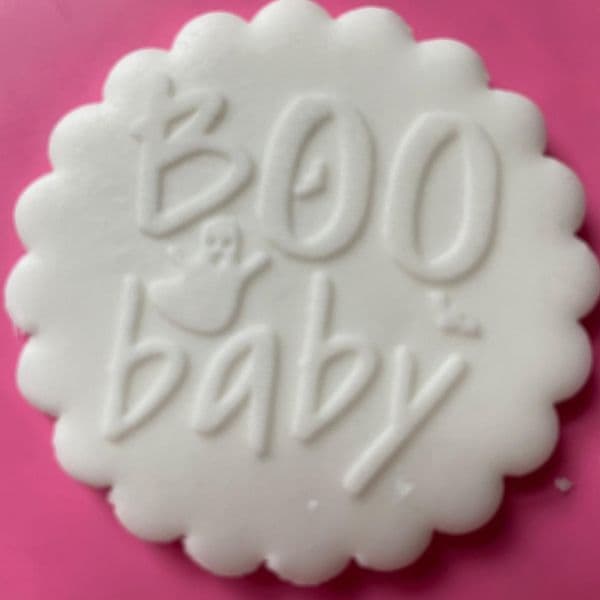 SALE Boo Baby with Ghost and Bats Engraved circle stamp