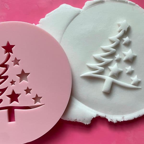 SALE Christmas Tree Half with Stars Cut circle stamp