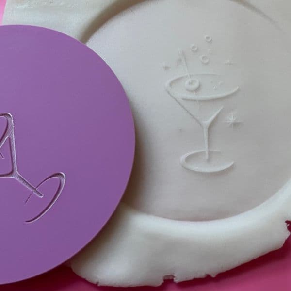 SALE Cocktail with Cherry and Bubbles Engraved circle stamp