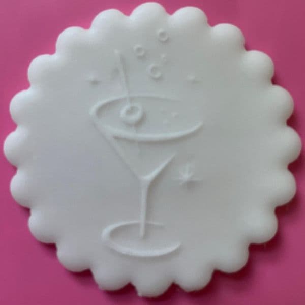 SALE Cocktail with Cherry and Bubbles Engraved circle stamp
