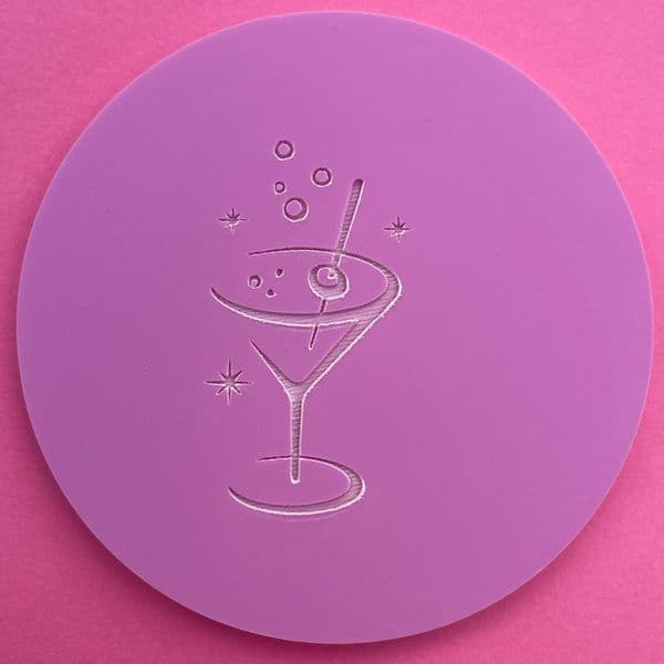 SALE Cocktail with Cherry and Bubbles Engraved circle stamp