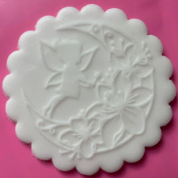 SALE Fairy on Floral Moon Engraved circle stamp
