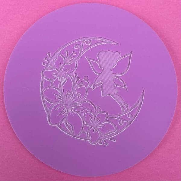 SALE Fairy on Floral Moon Engraved circle stamp