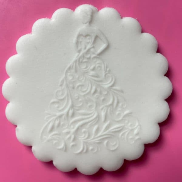 SALE Filigree Dress with hands on Hips Bride Engraved circle stamp