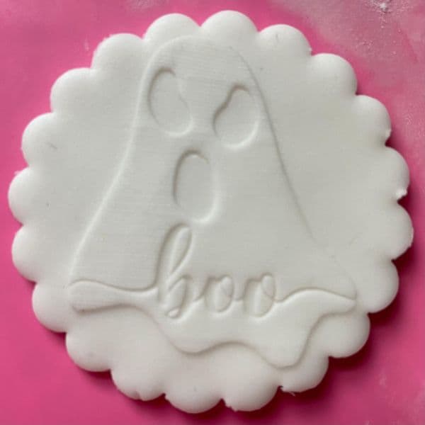 SALE Ghost with Boo written inside Engraved circle stamp