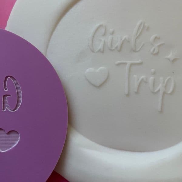 SALE Girl's Trip with Heart and Star Engraved circle stamp