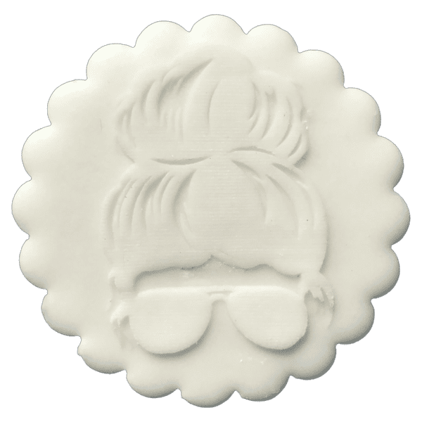 SALE Girl with Hair up and Sunglasses Engraved circle stamp