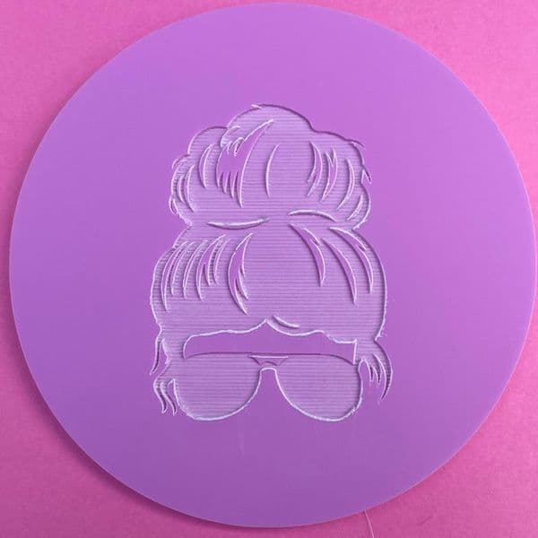 SALE Girl with Hair up and Sunglasses Engraved circle stamp