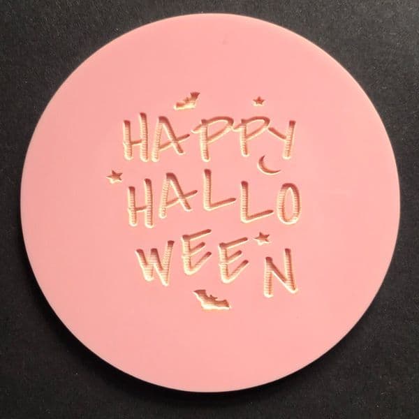 SALE Happy Halloween with Bats and Stars Engraved circle stamp