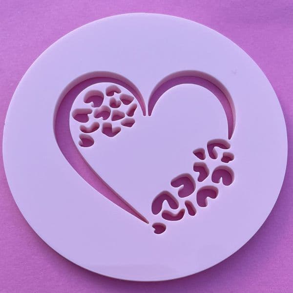 SALE Heart with Leopard Print Detail Cut circle stamp