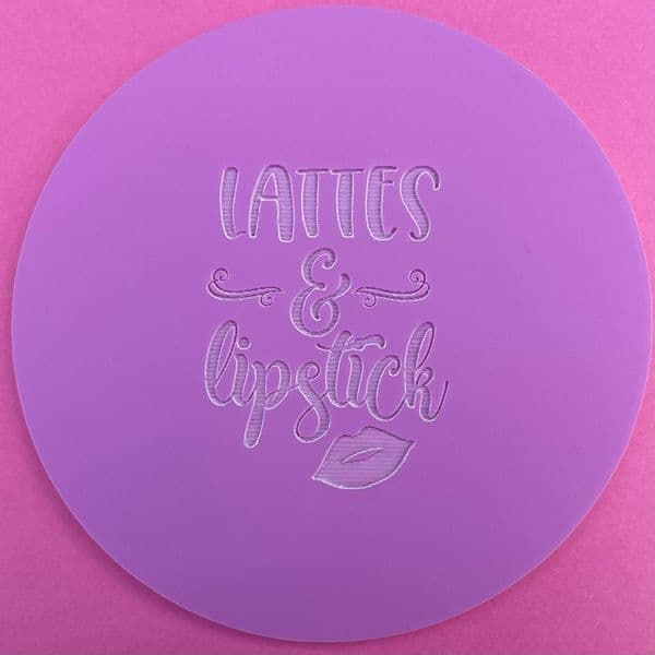 SALE Lattes and Lipstick with Lips Engraved circle stamp