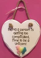 Too Complicated Be A Unicorn Hanging Heart