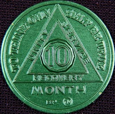 10 Month Sobriety chip Aluminium Green