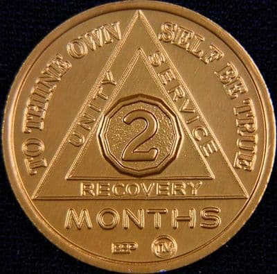 2 Month Sobriety chip Aluminium Gold
