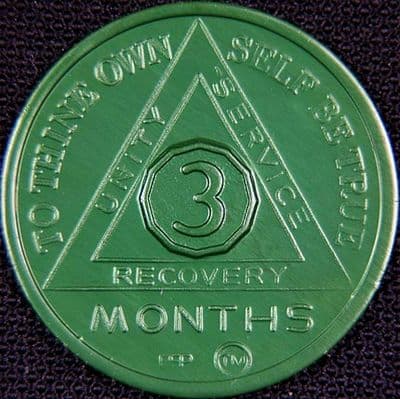 3 Month Sobriety chip Aluminium Green
