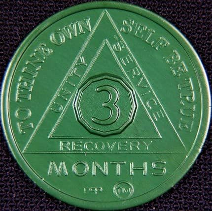 3 Month Sobriety chip Aluminium Green