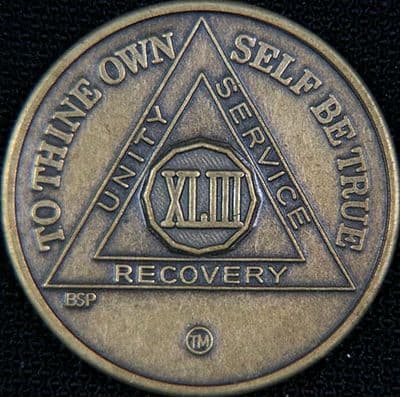 43 Year Bronze Sobriety Chip