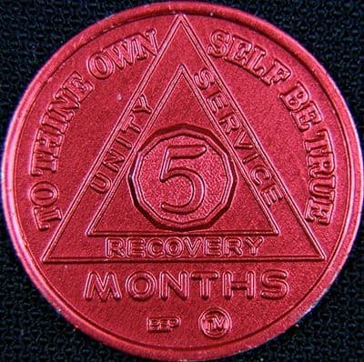 5 Month Sobriety chip Aluminium Red