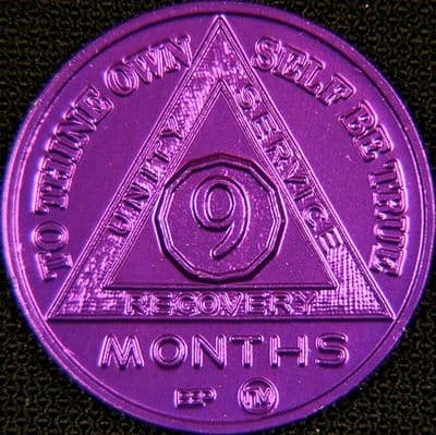 9 Month Sobriety chip Aluminium Purple