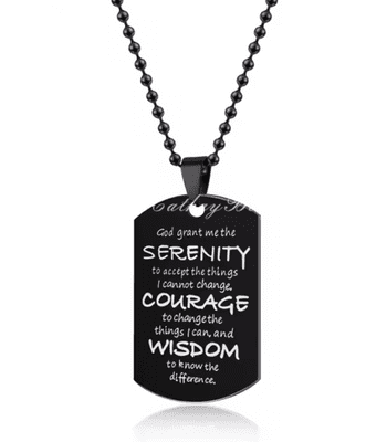Dog Tag Serenity Prayer Pendant Necklace Black